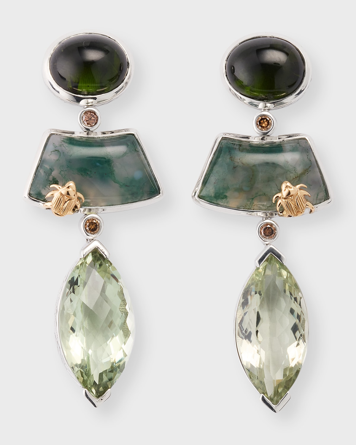 Stephen Dweck Tourmaline, Moss Quartz And Green Amethyst Earrings With Diamonds