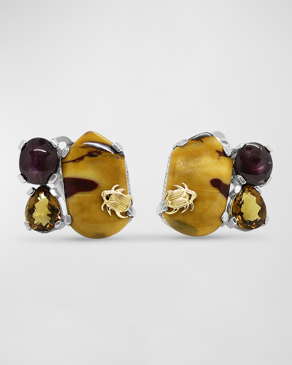 Stephen Dweck Jasper, Star Ruby And Cognac Quartz Clip-on Earrings In Multi