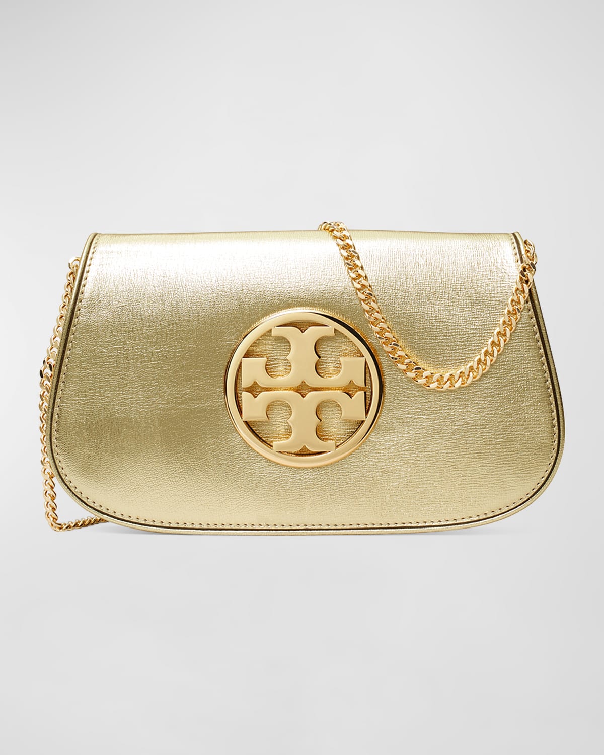 Tory Burch Reva Metallic Leather Clutch Bag In Gold