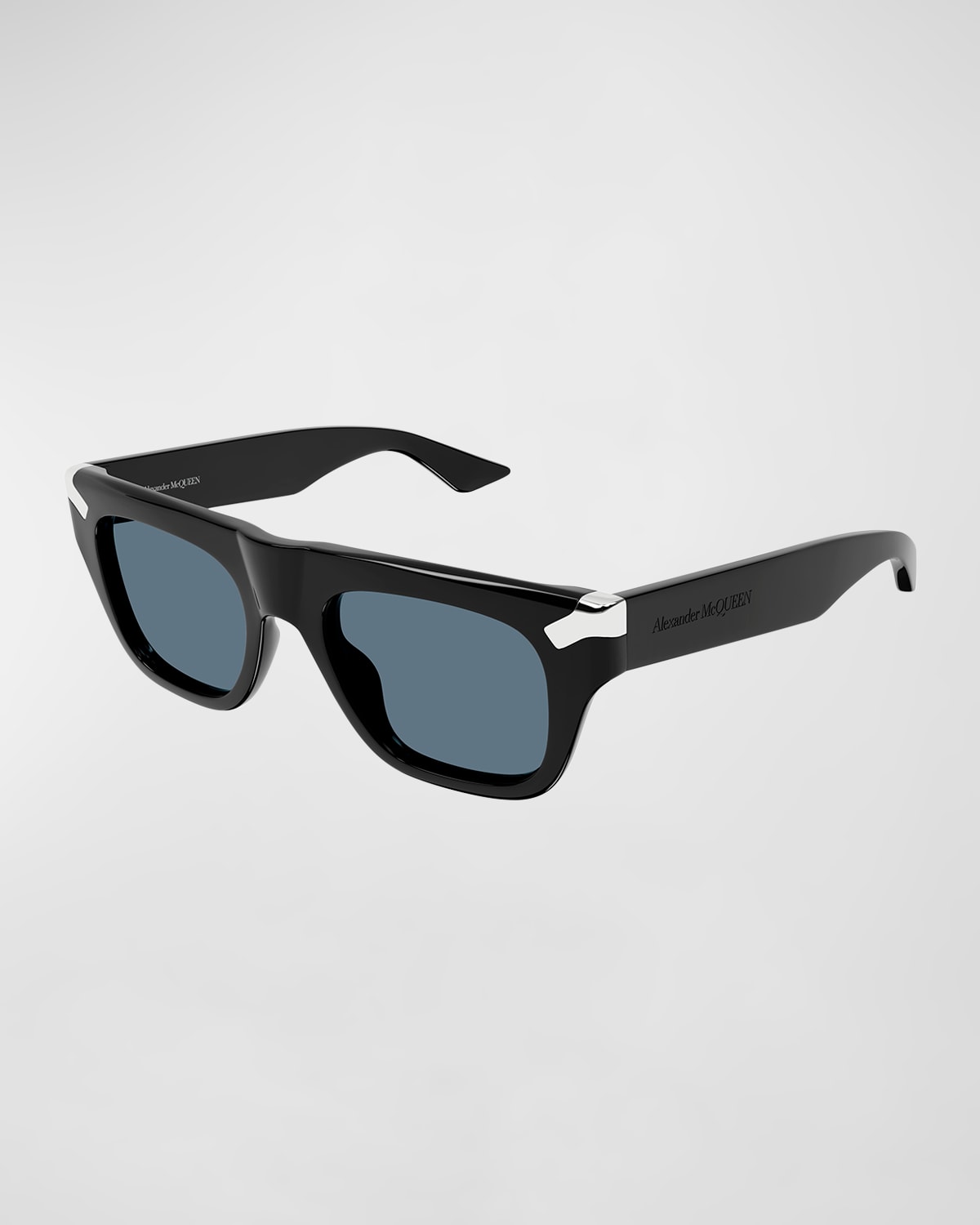 Shop Alexander Mcqueen Men's Acetate Rectangle Sunglasses In Shiny Solid Black