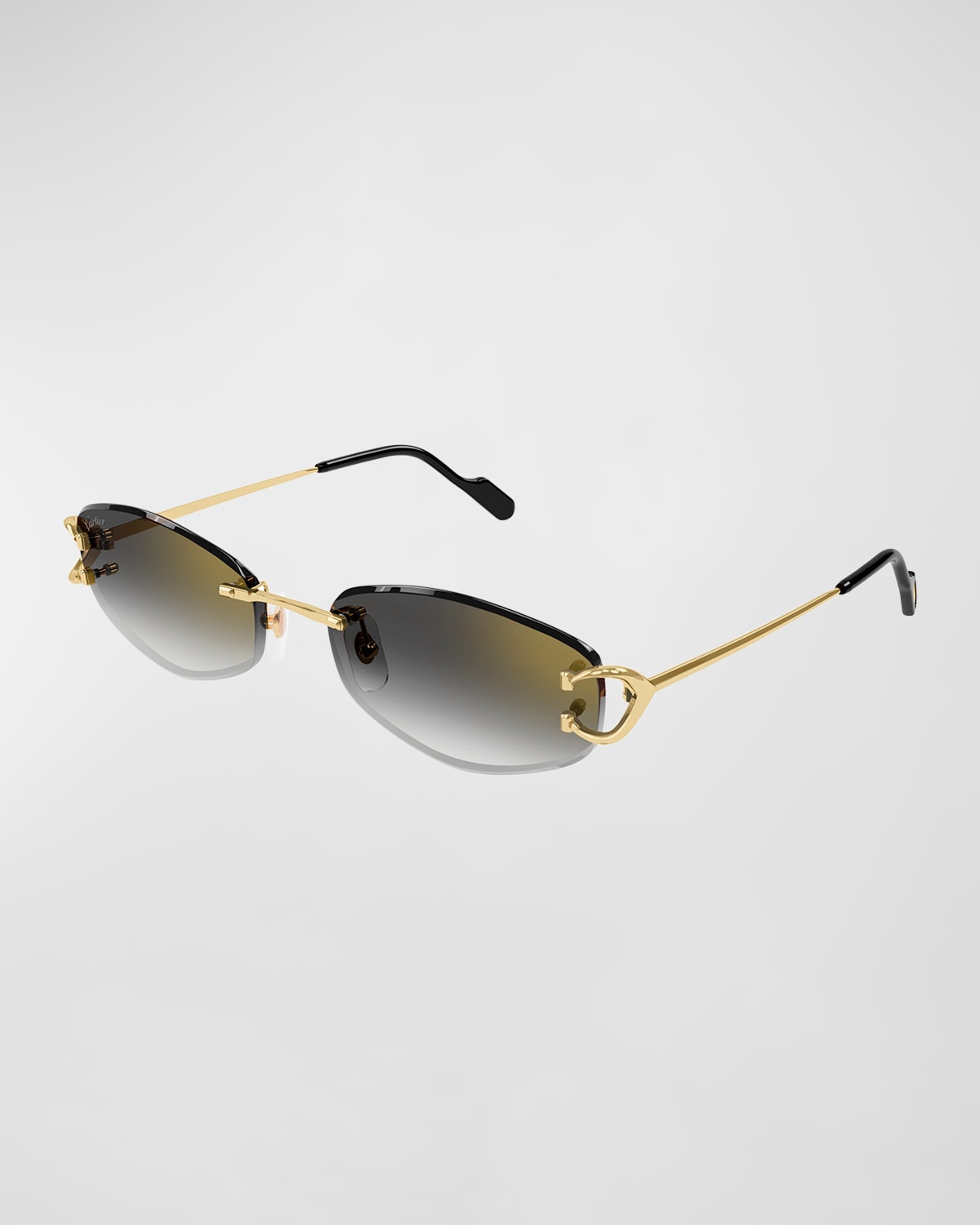 Shop Cartier Gradient Metal Rectangle Sunglasses In Smooth Golden Finish