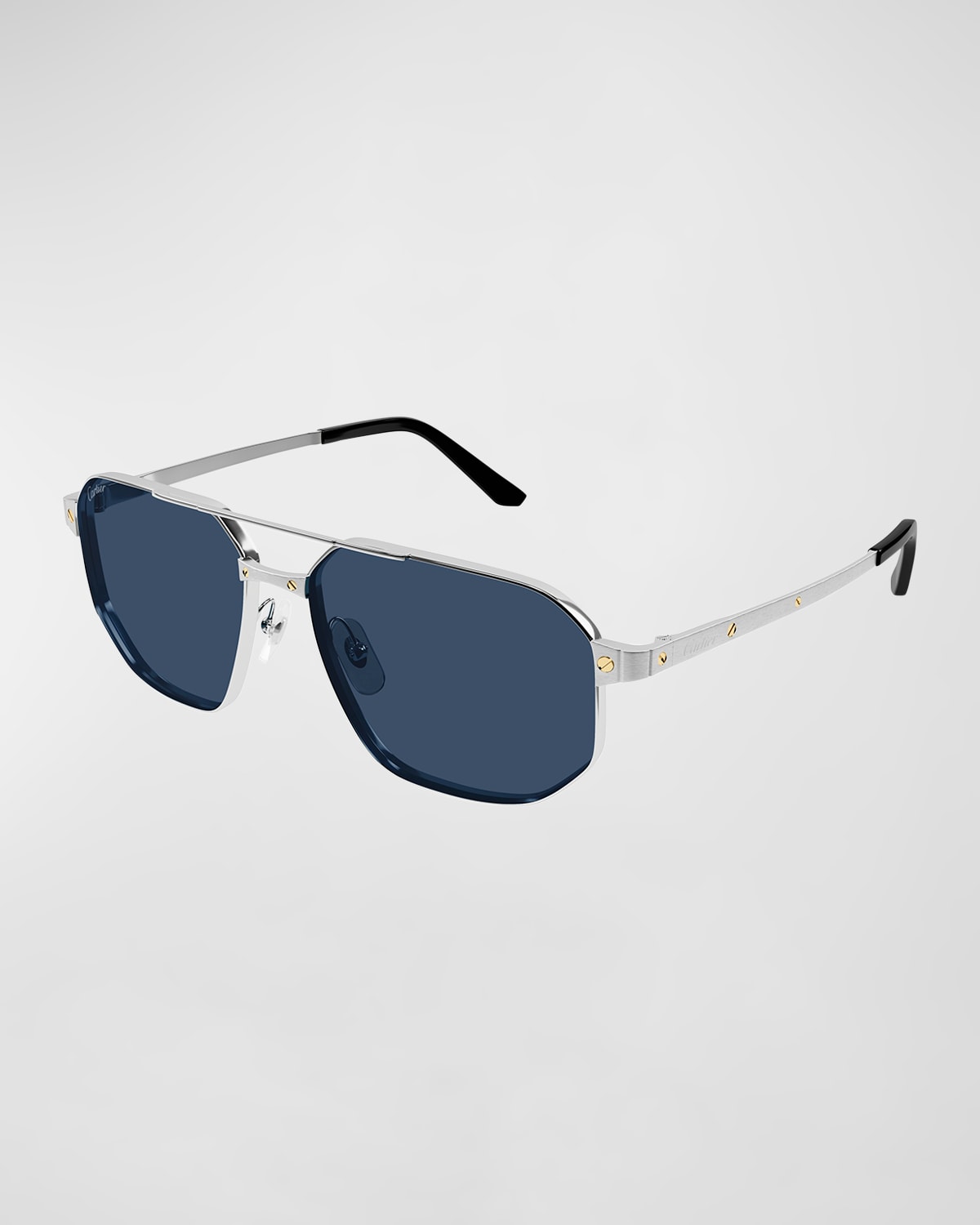 Shop Cartier Men's Ct0462s Metal Aviator Sunglasses In 002smooth And Brushed Platinum Finish