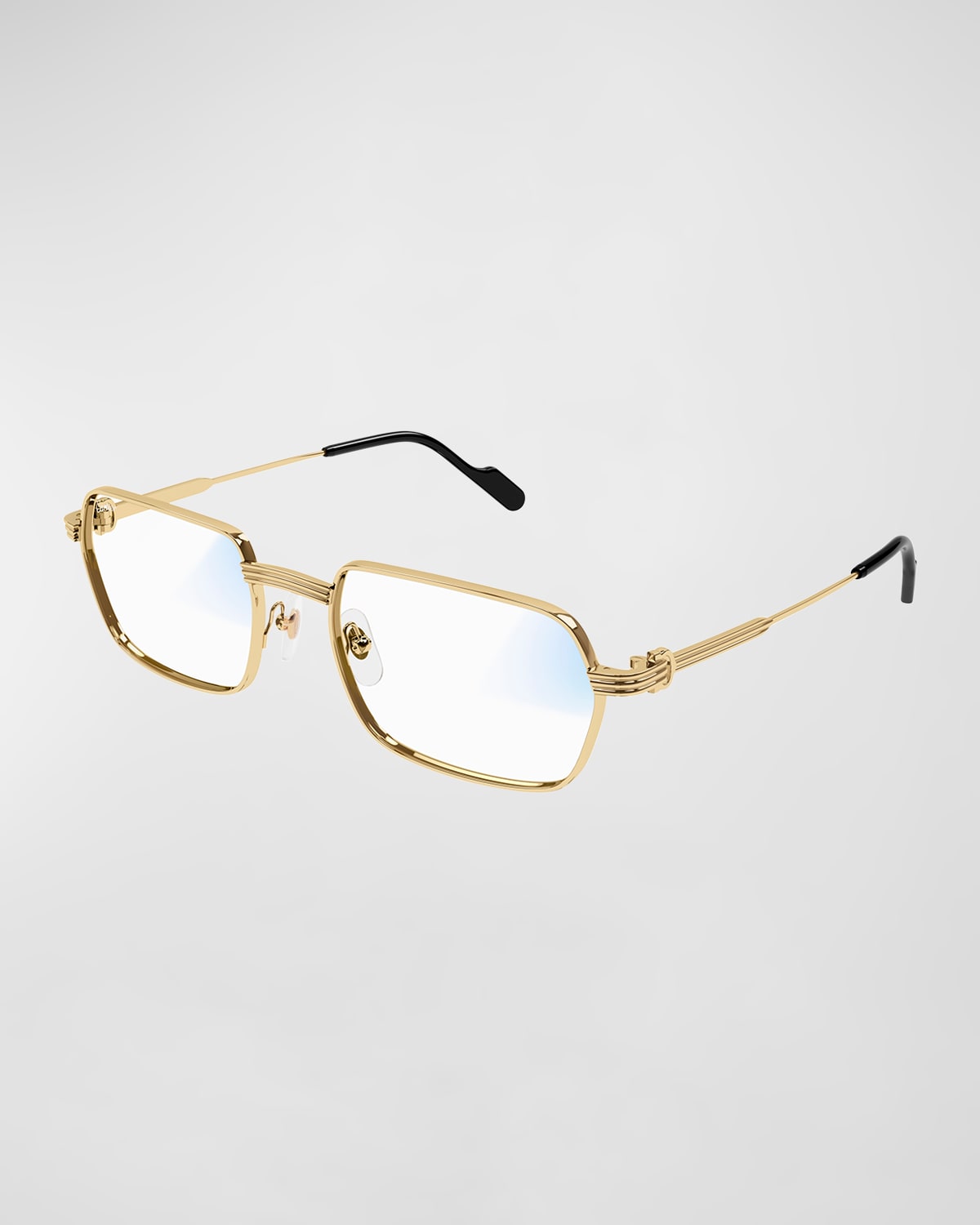 Shop Cartier Men's Metal Rectangle Transition Sunglasses In Smooth Golden Finish