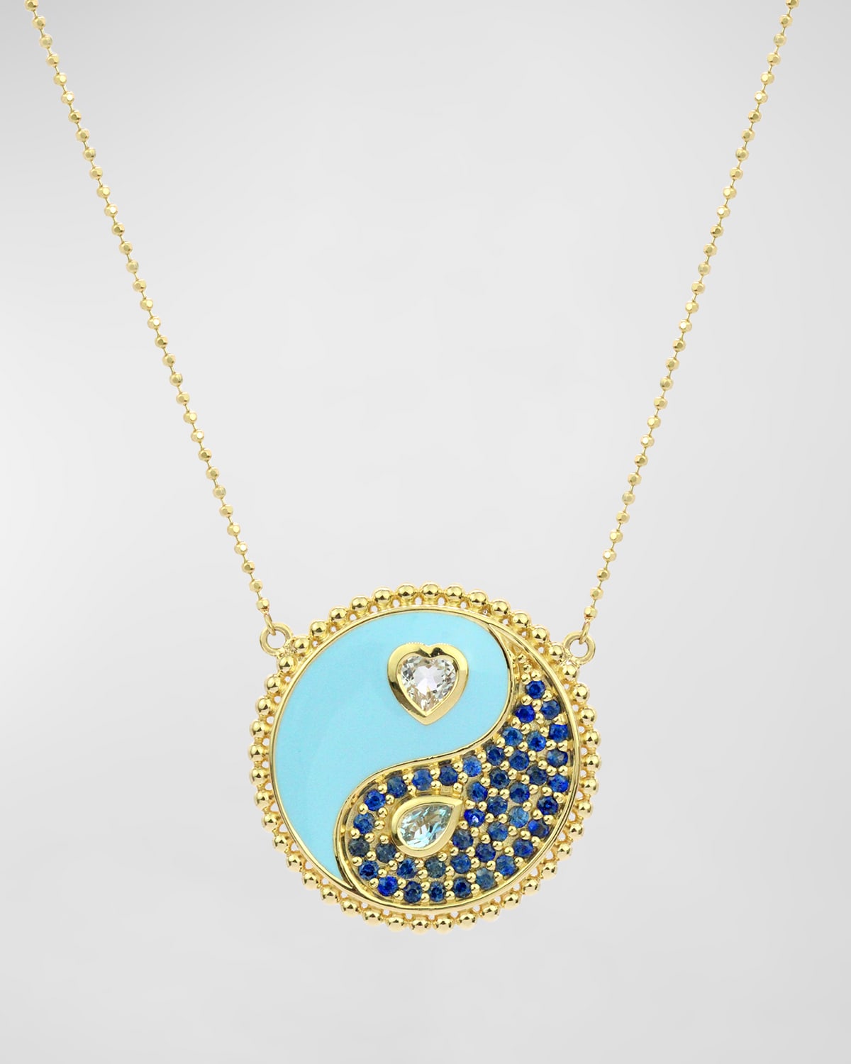 18K Yellow Gold Light Blue Enamel Gemini Gem Necklace