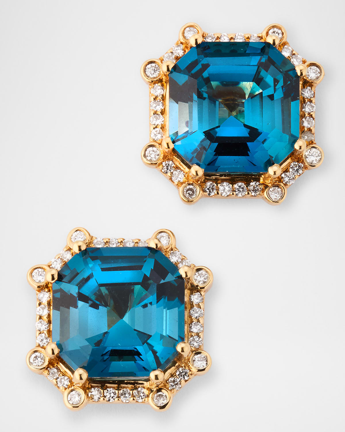 Gossip London Blue Topaz and Diamond Stud Earrings in 18K Yellow Gold