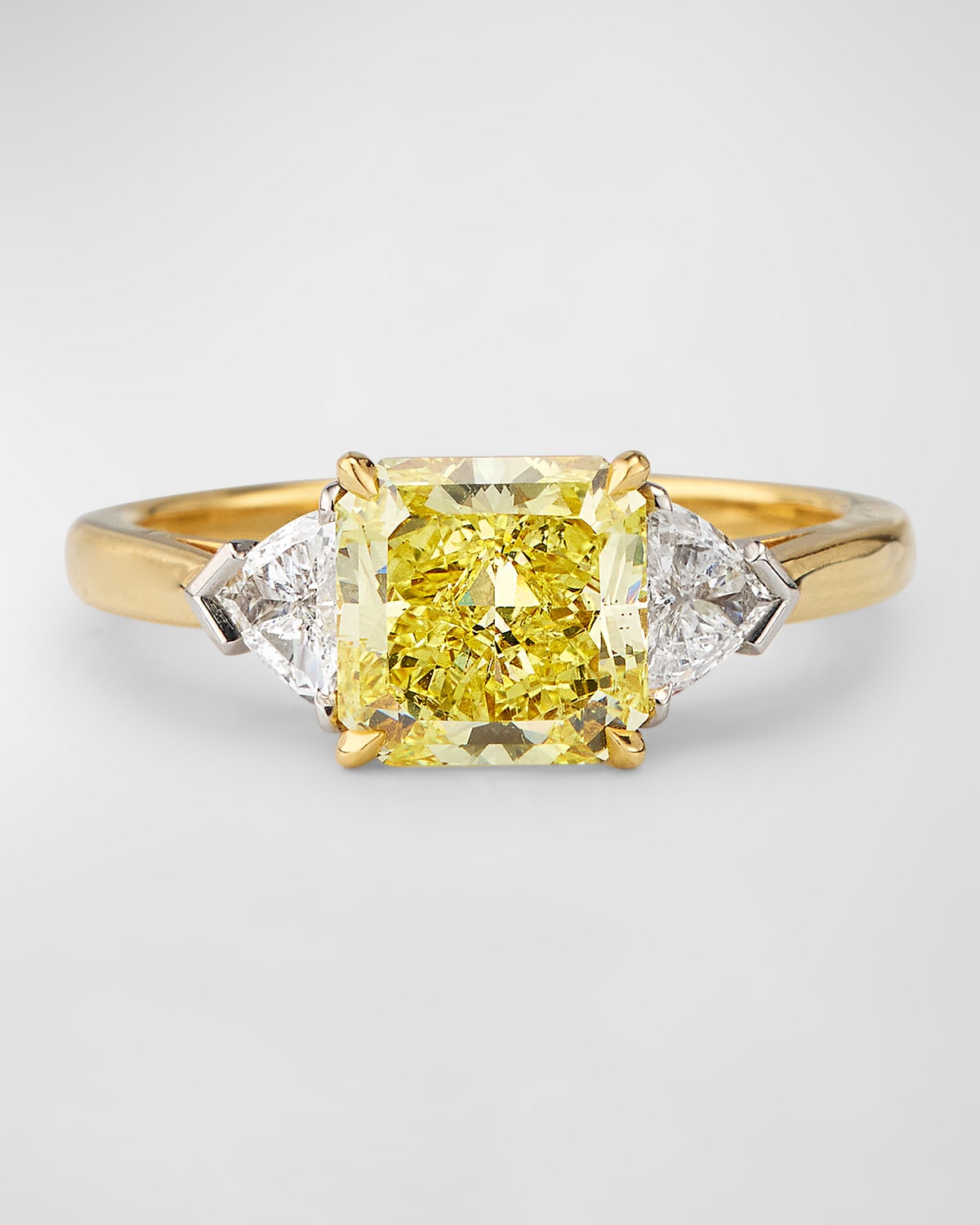 Estate 18K Yellow Gold and Platinum Yellow Diamond 3-Stone Ring, Size 7