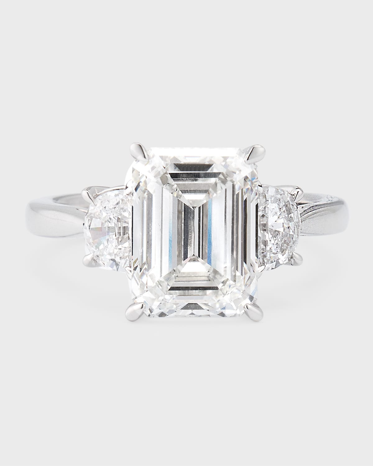Neiman Marcus Lab Grown Diamonds Lab Grown Diamond 18k White Gold Emerald Cut And Half Moon Ring In Metallic