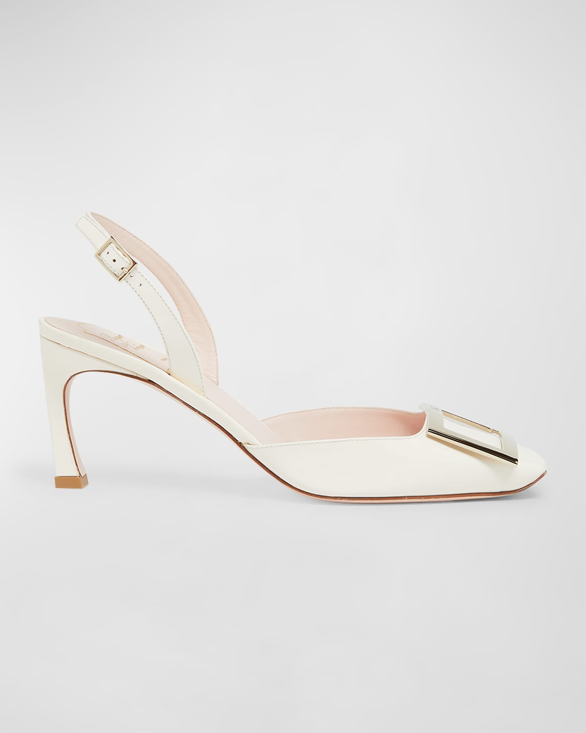 Roger Vivier Slingback Buckle Leather Pumps In White