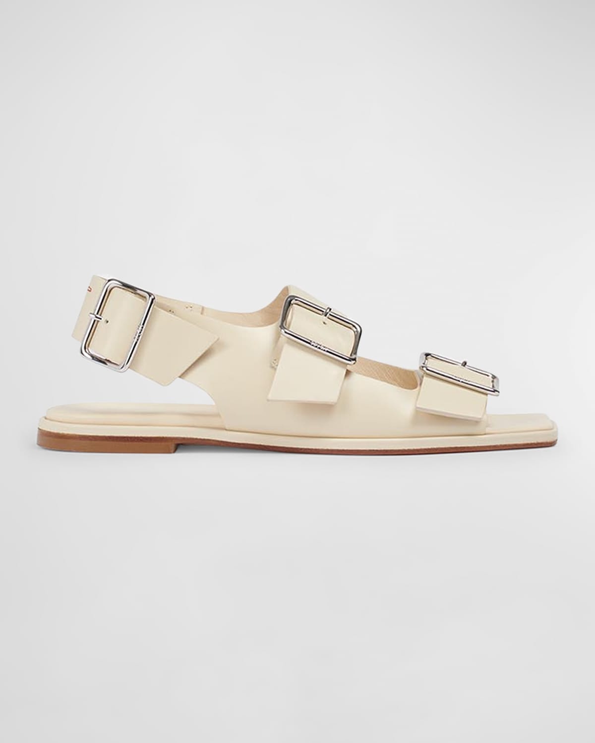 Shop Aeyde Thekla Leather Dual Buckle Slingback Sandals In Creamy