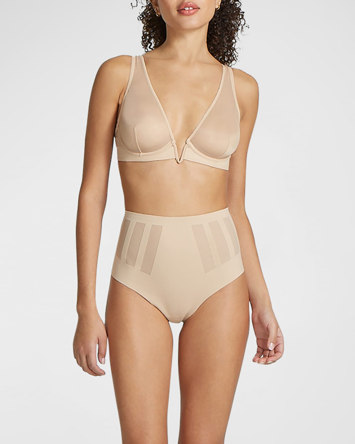 Commando Luxe Control High Waist Shaping Thong In Beige