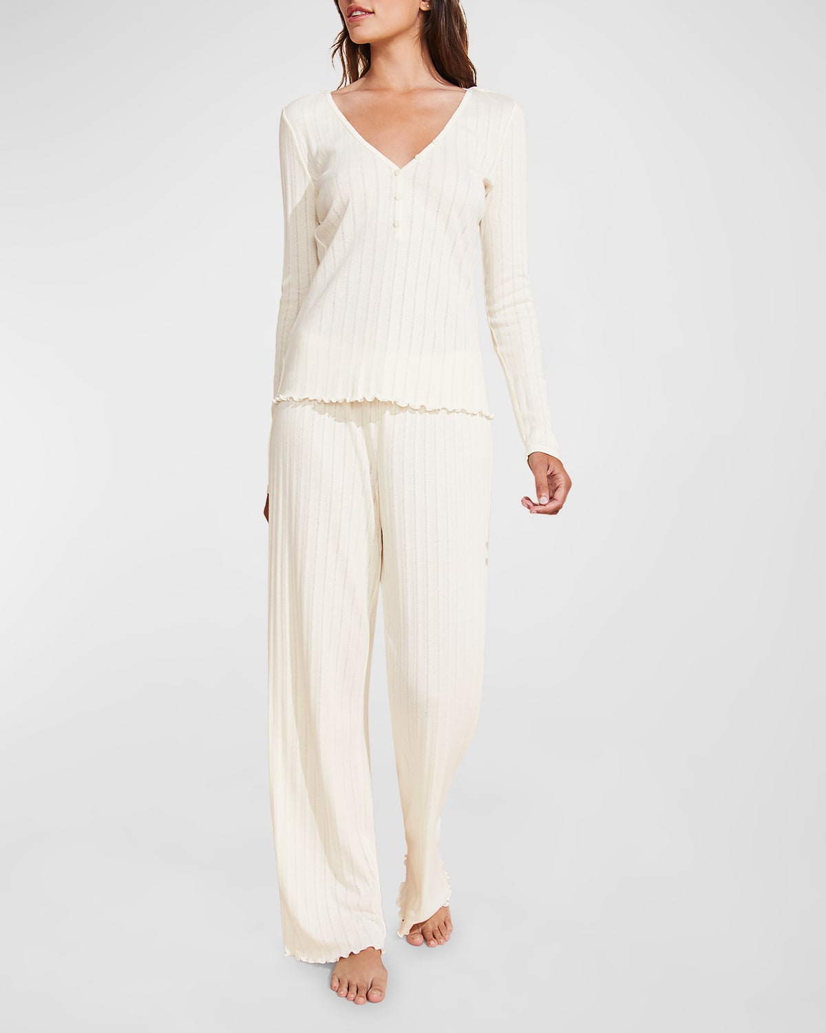 Pointelle V-Neck Henley