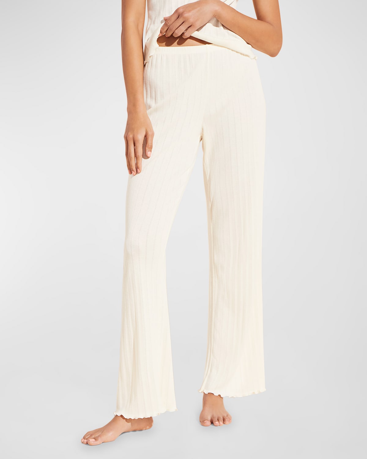 Shop Eberjey Pointelle-knit Straight-leg Pants In Ivory