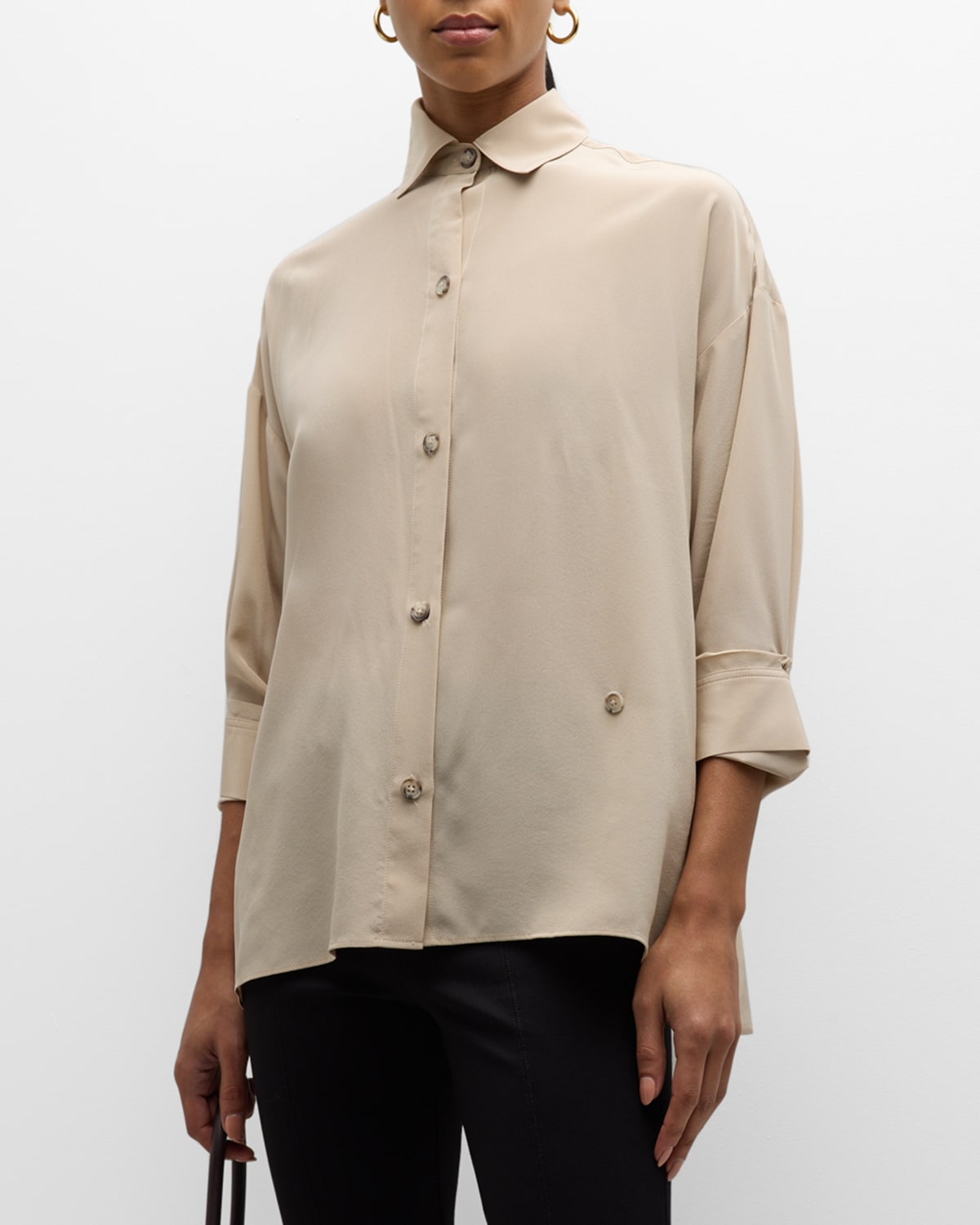 Twp Satin Sheets Silk Button-front Shirt In Suntan