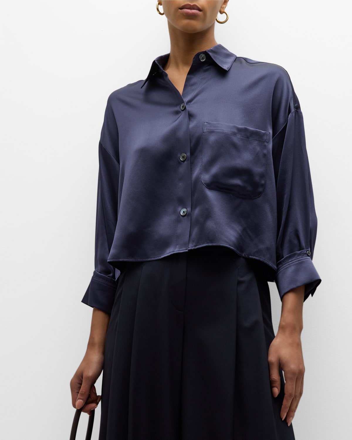 Twp Soon To Be Ex Cropped Shirt In Silk In Navy