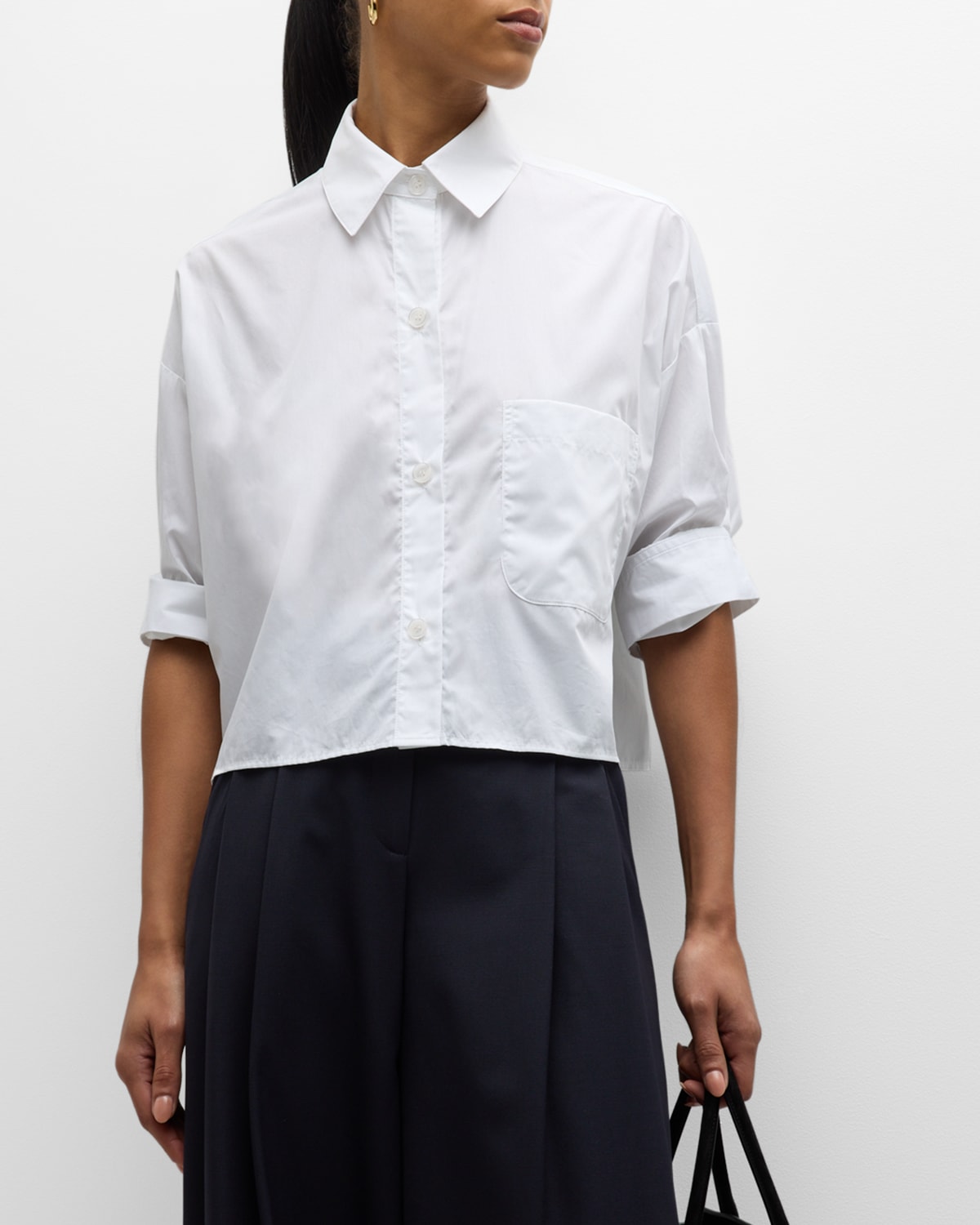 Shop Twp Next Ex Cropped Shirt In Superfine Cotton In White