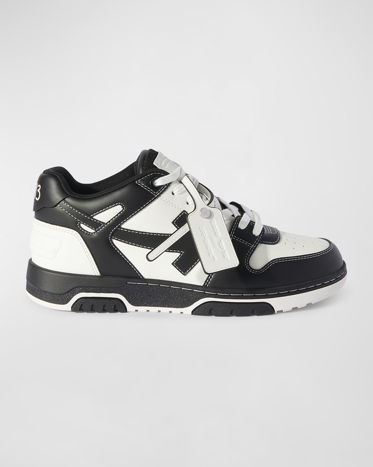 Shop Off-white Men's Out Of Office Logic Bicolor Leather Low-top Sneakers In White Black