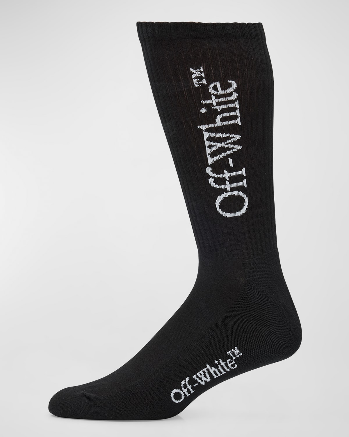 Shop Off-white Men's Bookish Logo Over-calf Socks In Black White