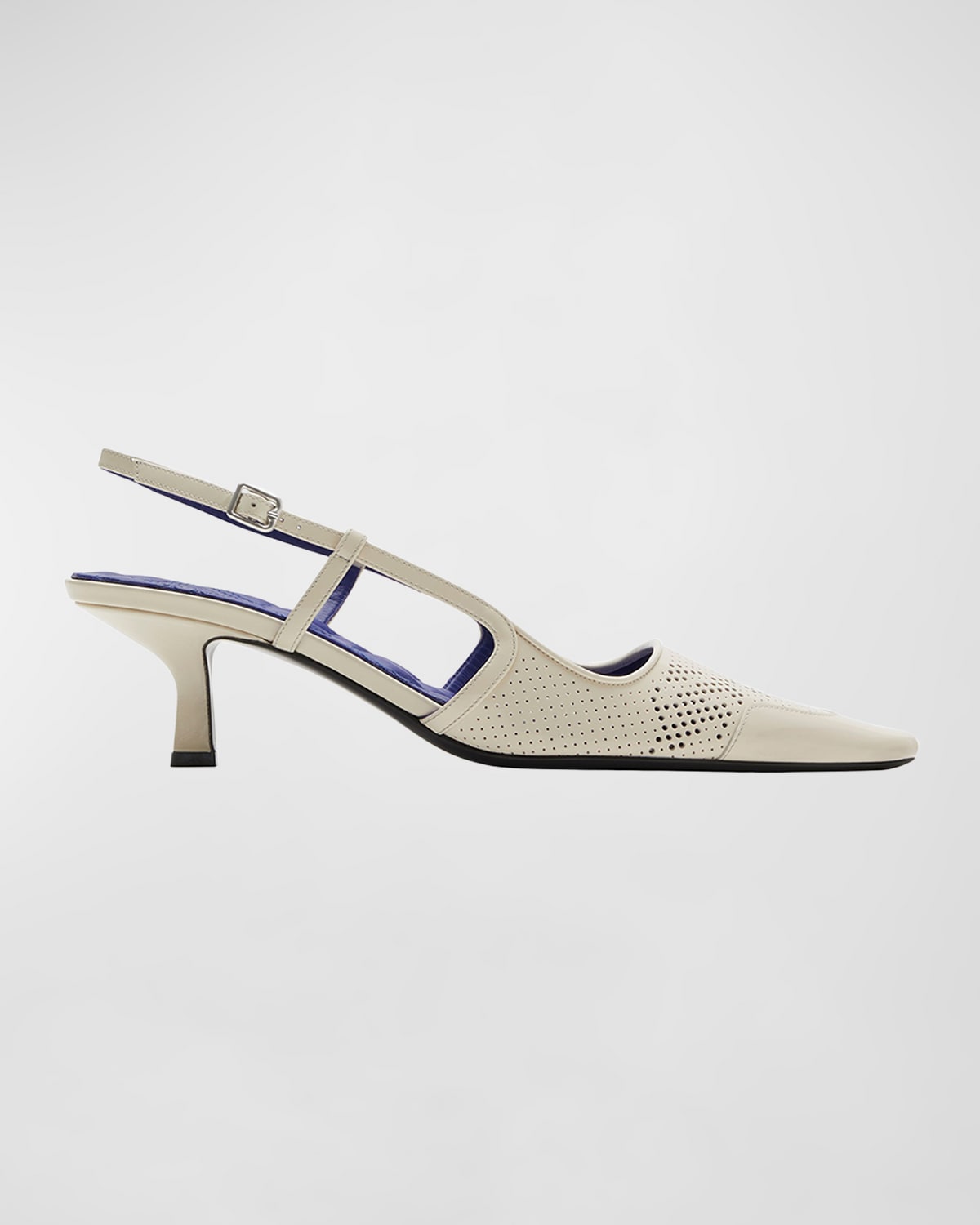 Shop Burberry Chisel Perforated Kitten-heel Slingback Pumps In Ivory