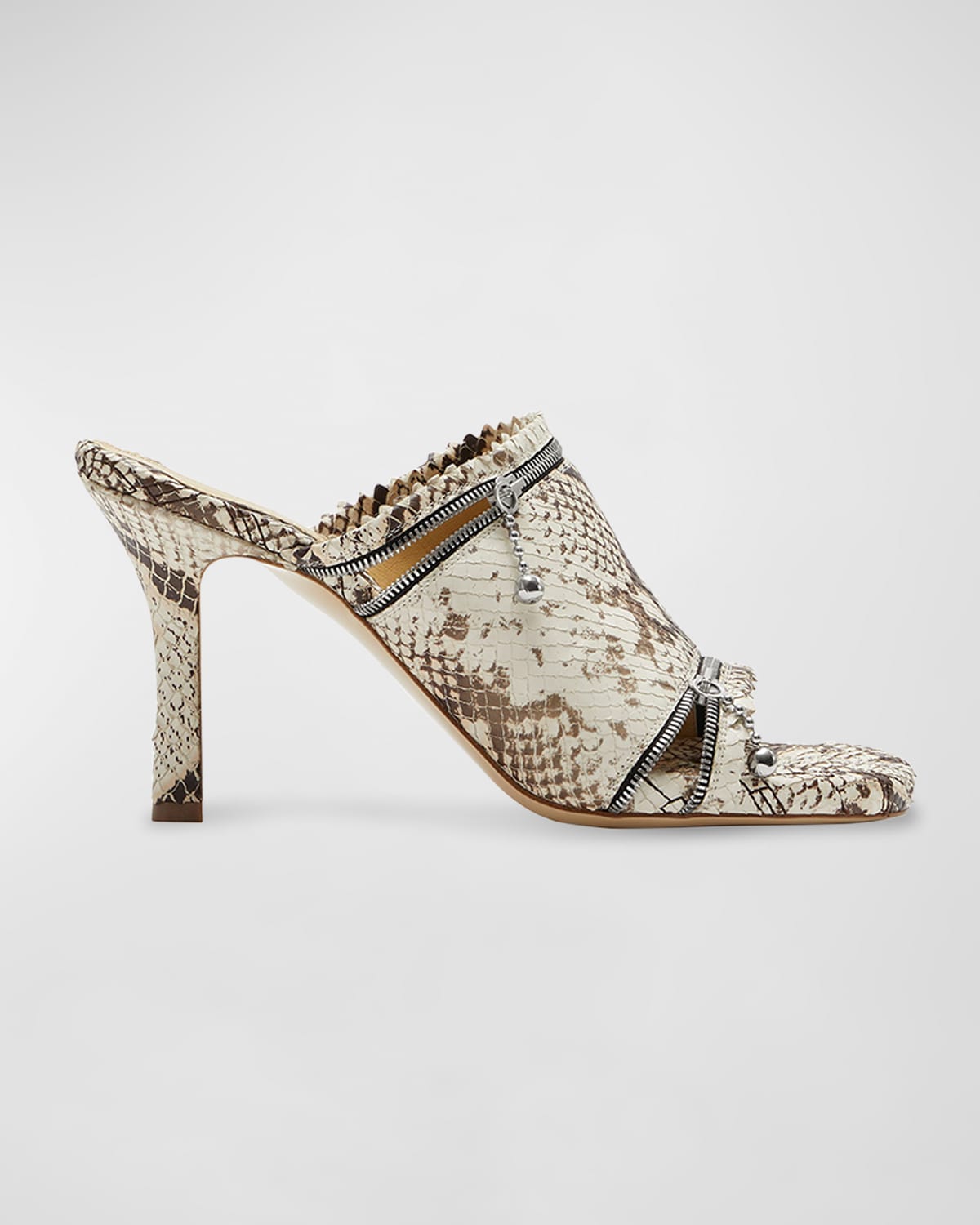 Shop Burberry Python-embossed Zipper Mule Sandals In Serpent