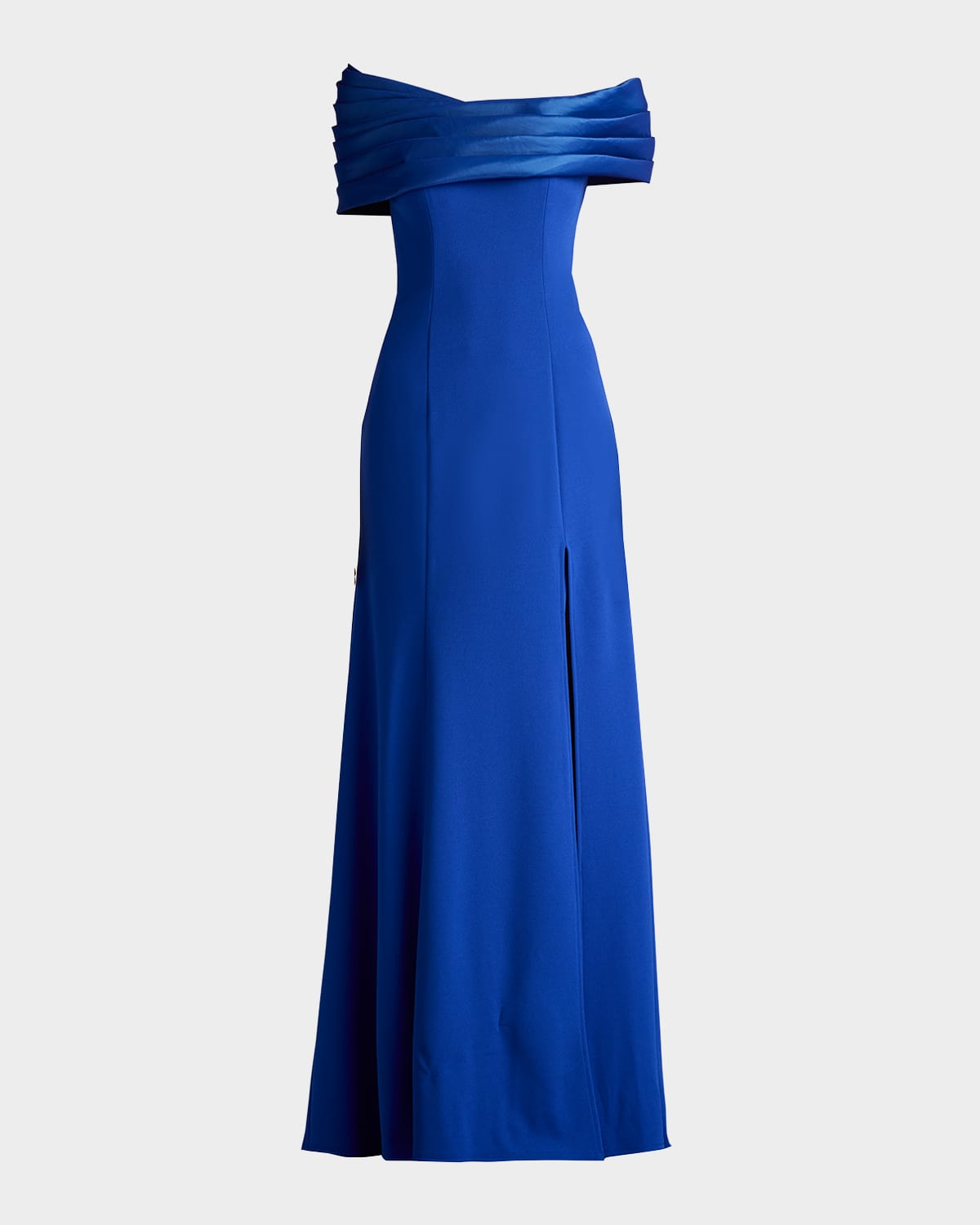 Tadashi Shoji Textured Crepe And Taffeta Off The Shoulder Gown In Mystic Blue