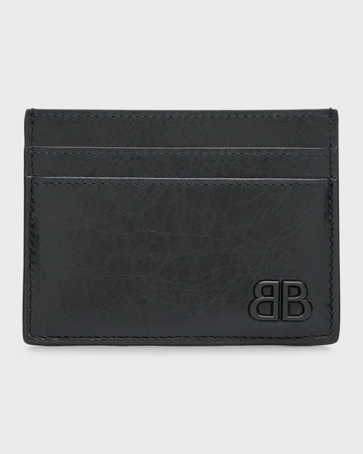 Shop Balenciaga Men's Monaco Bb-logo Lambskin Card Holder In 1000 Black