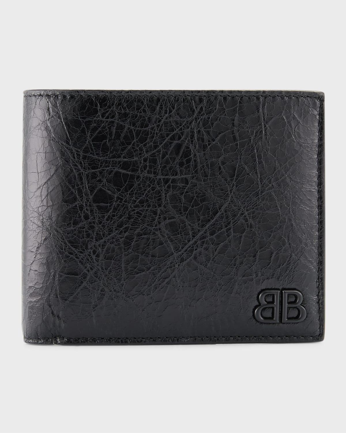 Shop Balenciaga Men's Monaco Bb-logo Lambskin Bifold Wallet In 1000 Black