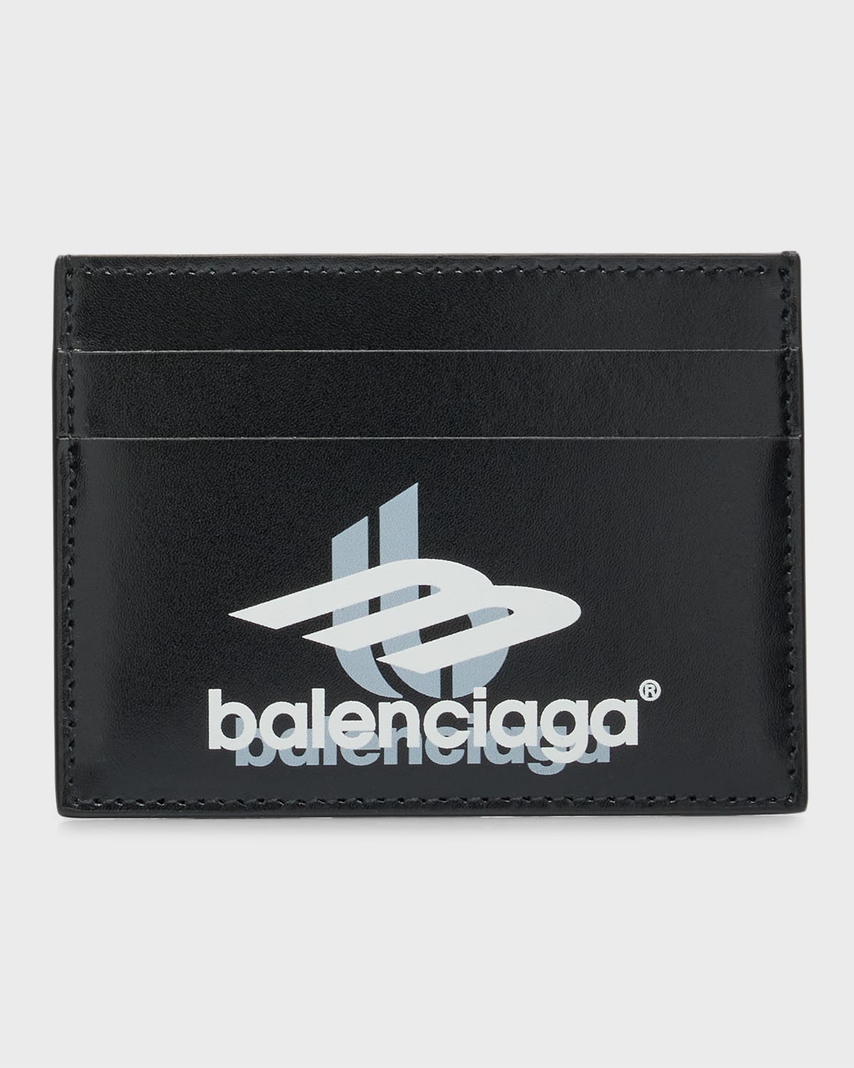 Shop Balenciaga Men's Sport Logo Leather Card Holder In 1090 Black/white White