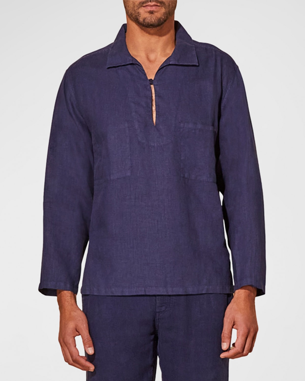 Vilebrequin Men's Linen Vareuse Shirt In Bleu Marine