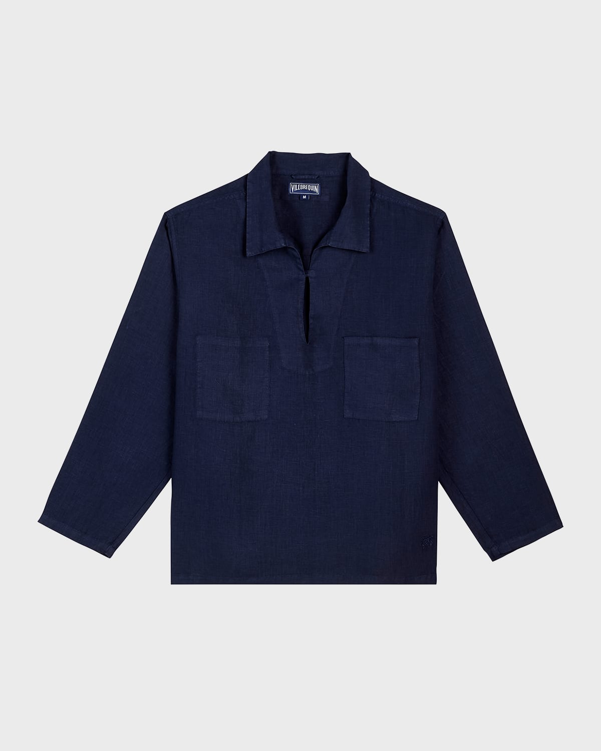 Vilebrequin Men's Linen Vareuse Shirt In Bleu Marine