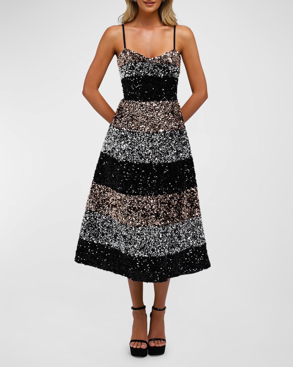 Jackie Sleeveless Striped Sequin Midi Dress