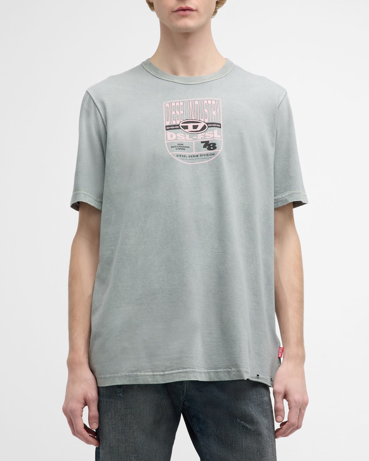 Shop Diesel Men's T-just-n17 Jersey Crest Logo T-shirt In Dove Grey