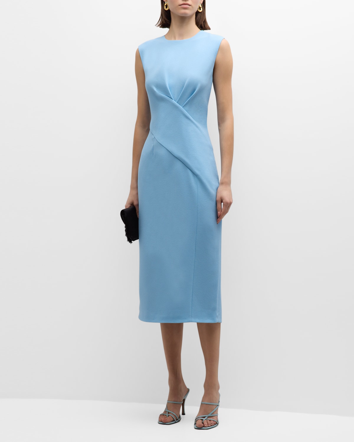 Mila Sleeveless Crossover Wool Midi Dress