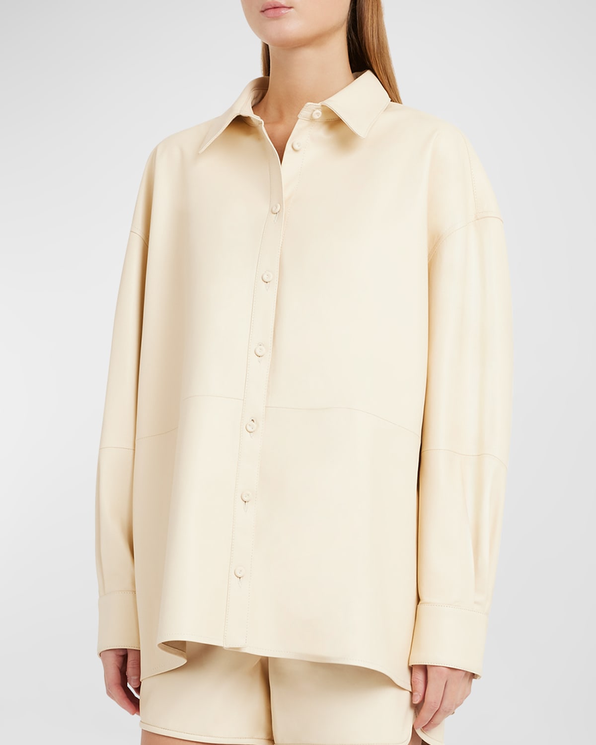Armarium Leo Nappa Leather Button-front Shirt In Butter