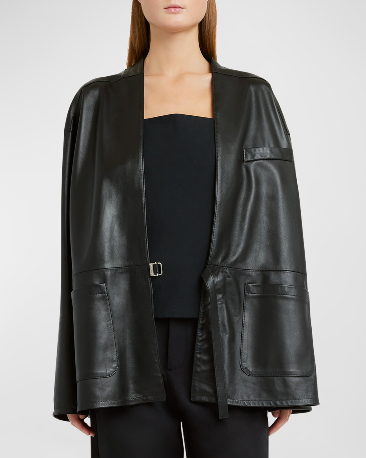 Shop Armarium Frida Nappa Leather Collarless Jacket In Black