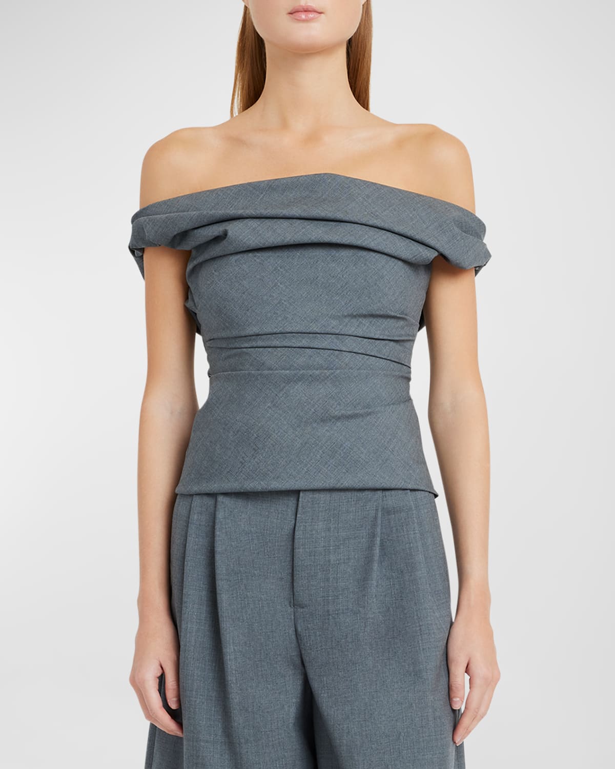 Shop Armarium Dora Draped Off-shoulder Wool Top In Grey