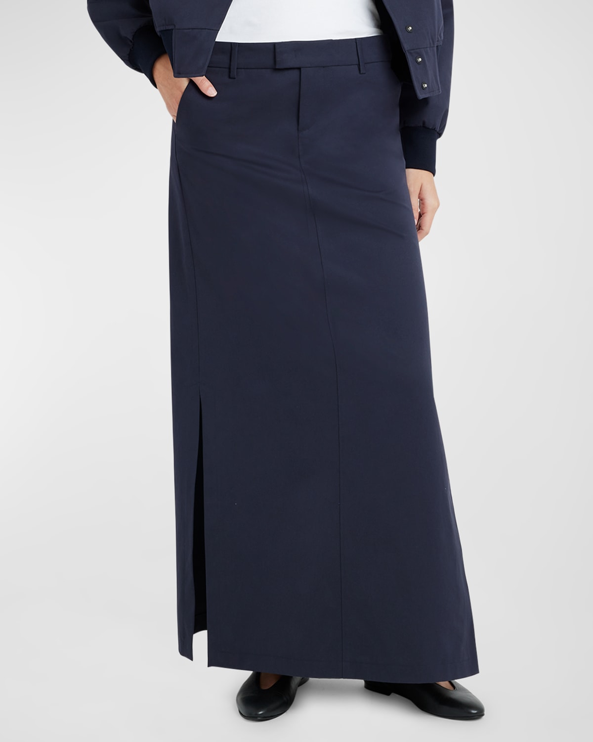 Armarium Lia Slits-hem Water-repellant Cotton Maxi Skirt In Blue