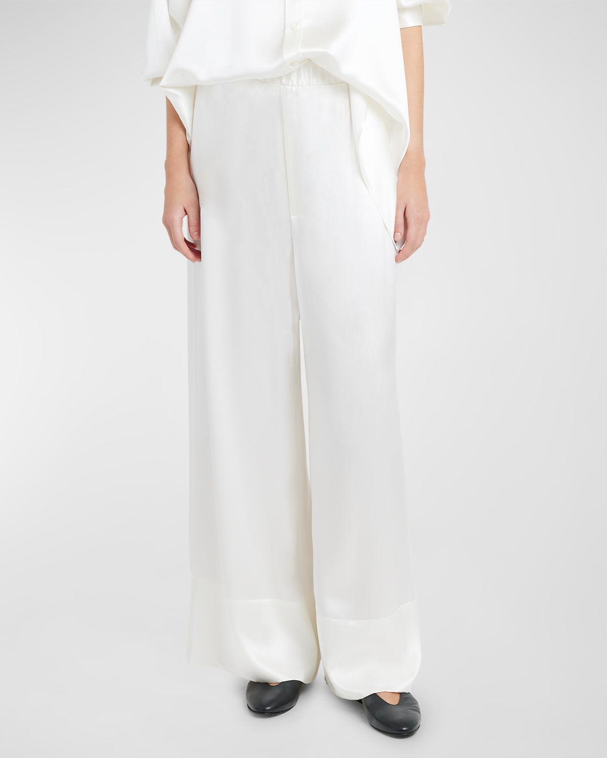 Armarium Kay Mid-rise Wide-leg Silk Pull-on Trousers In Off-white