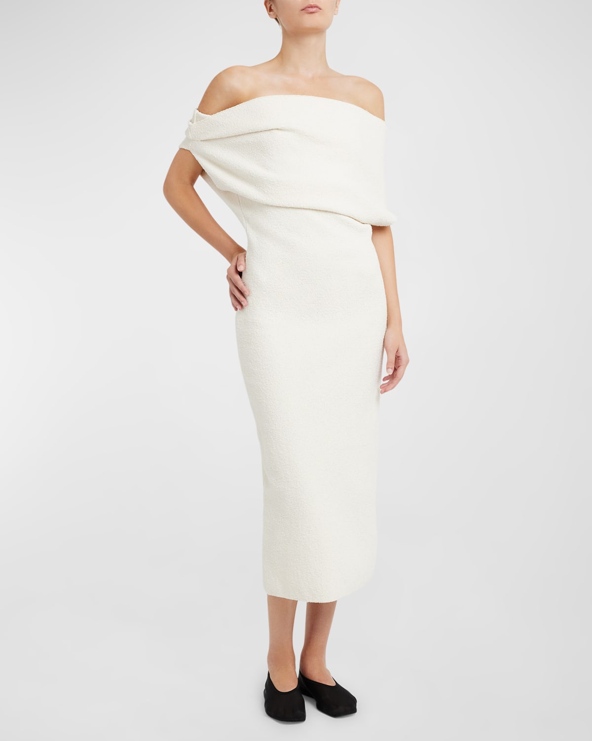 Debra Off-Shoulder Boucle Midi Dress