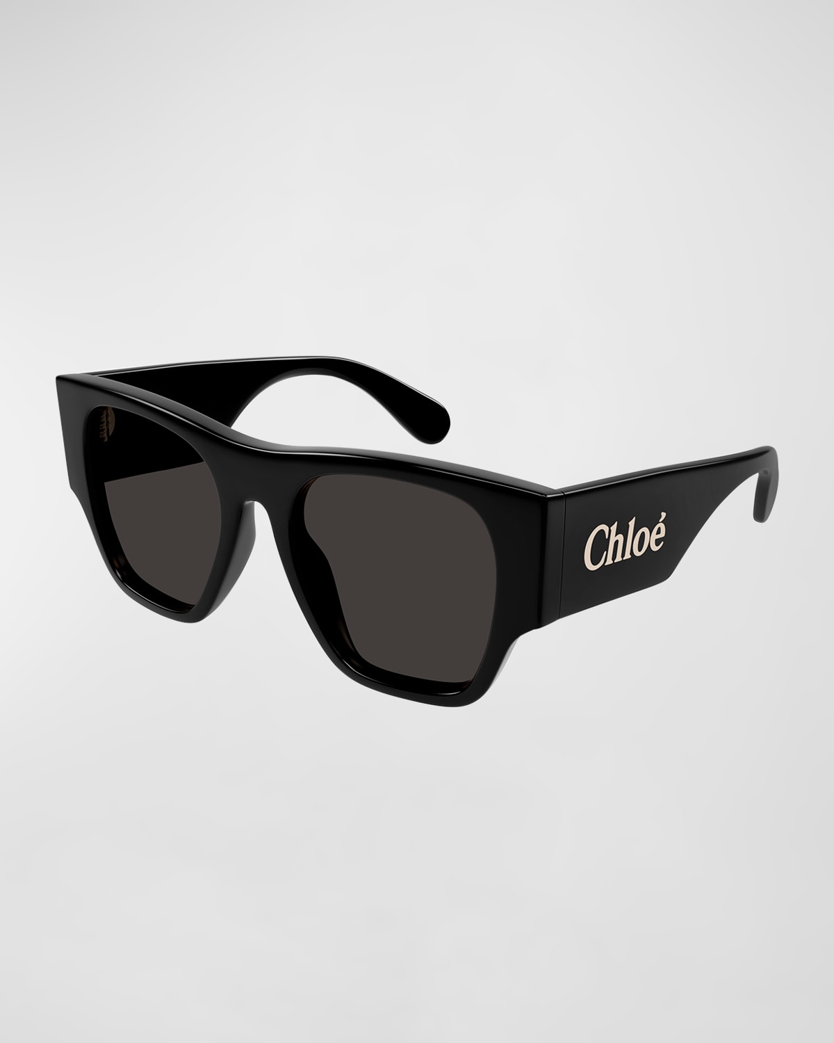 Chloé Logo Acetate Square Sunglasses In Shiny Black