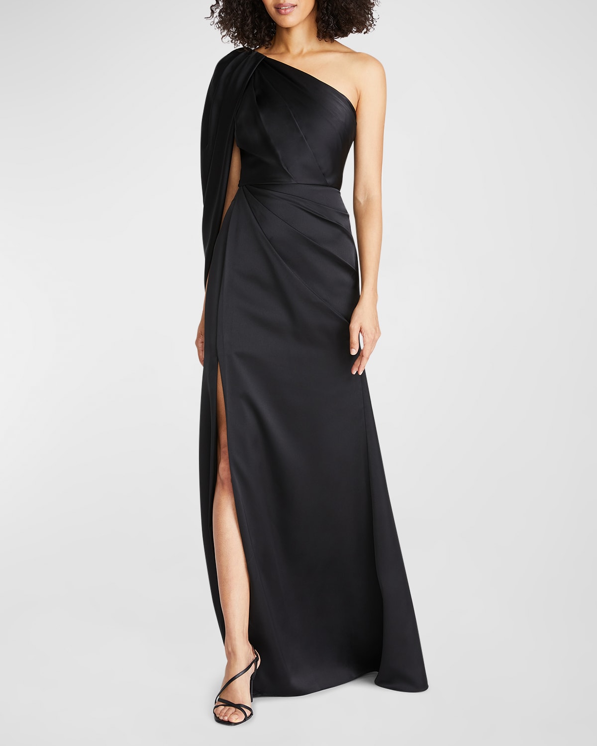 Tori Pleated One-Shoulder Draped Gown