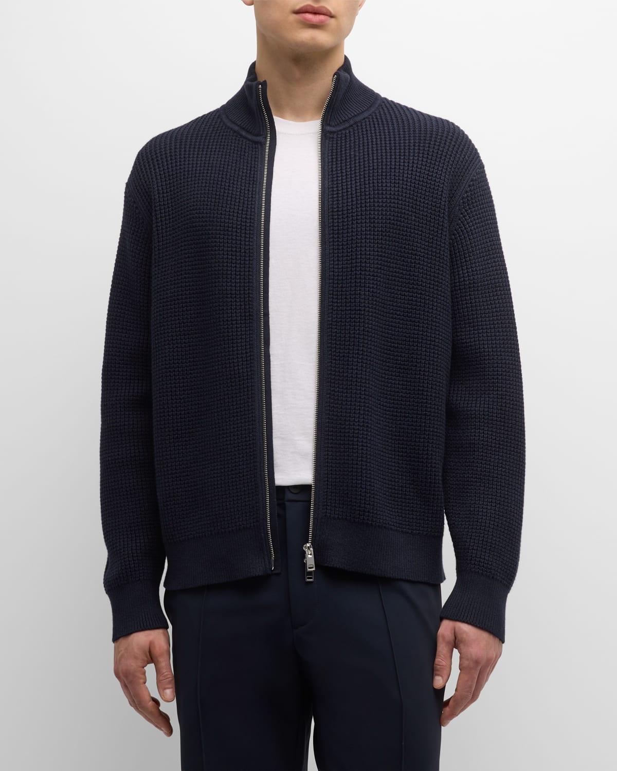 Shop Theory Men's Gary Cashton Full-zip Knit Sweater In Batlic/force Gray