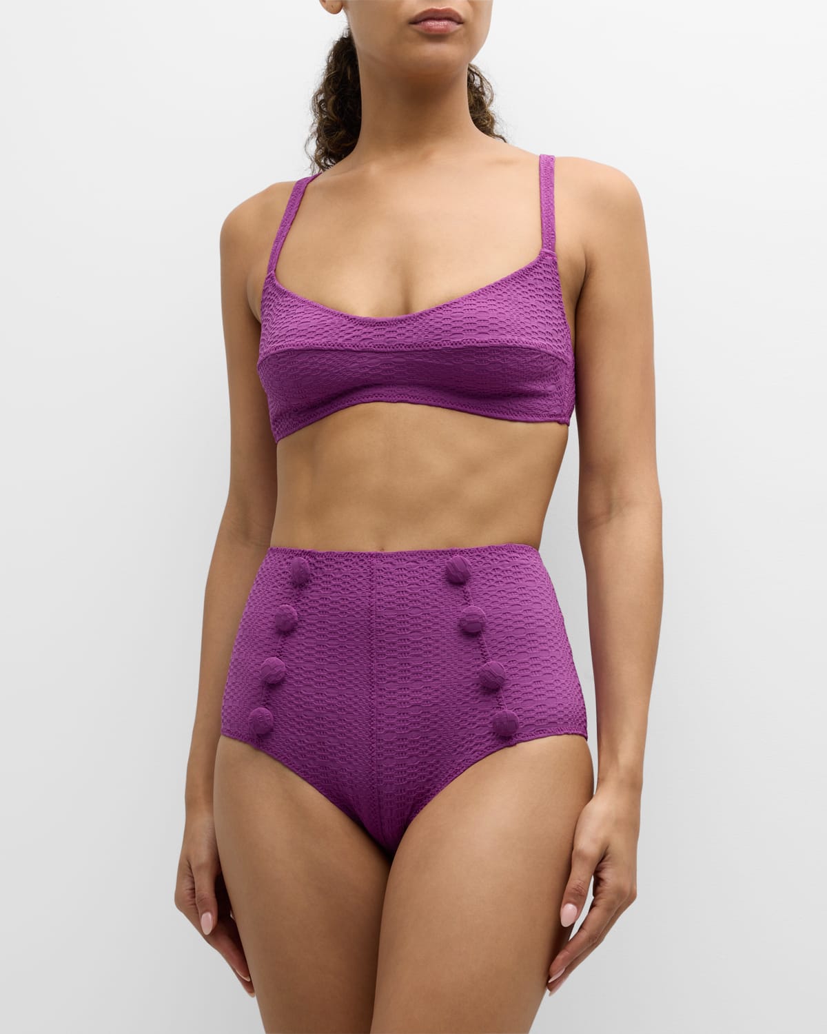 Lisa Marie Fernandez + Net Sustain Button-embellished Seersucker Bikini In Blueberry Seersuc