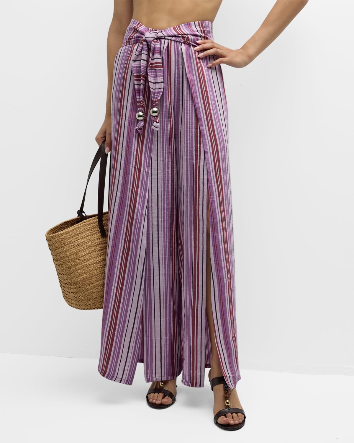 Lisa Marie Fernandez + Net Sustain Farrah Striped Linen-blend Gauze Wide-leg Pants In Purple