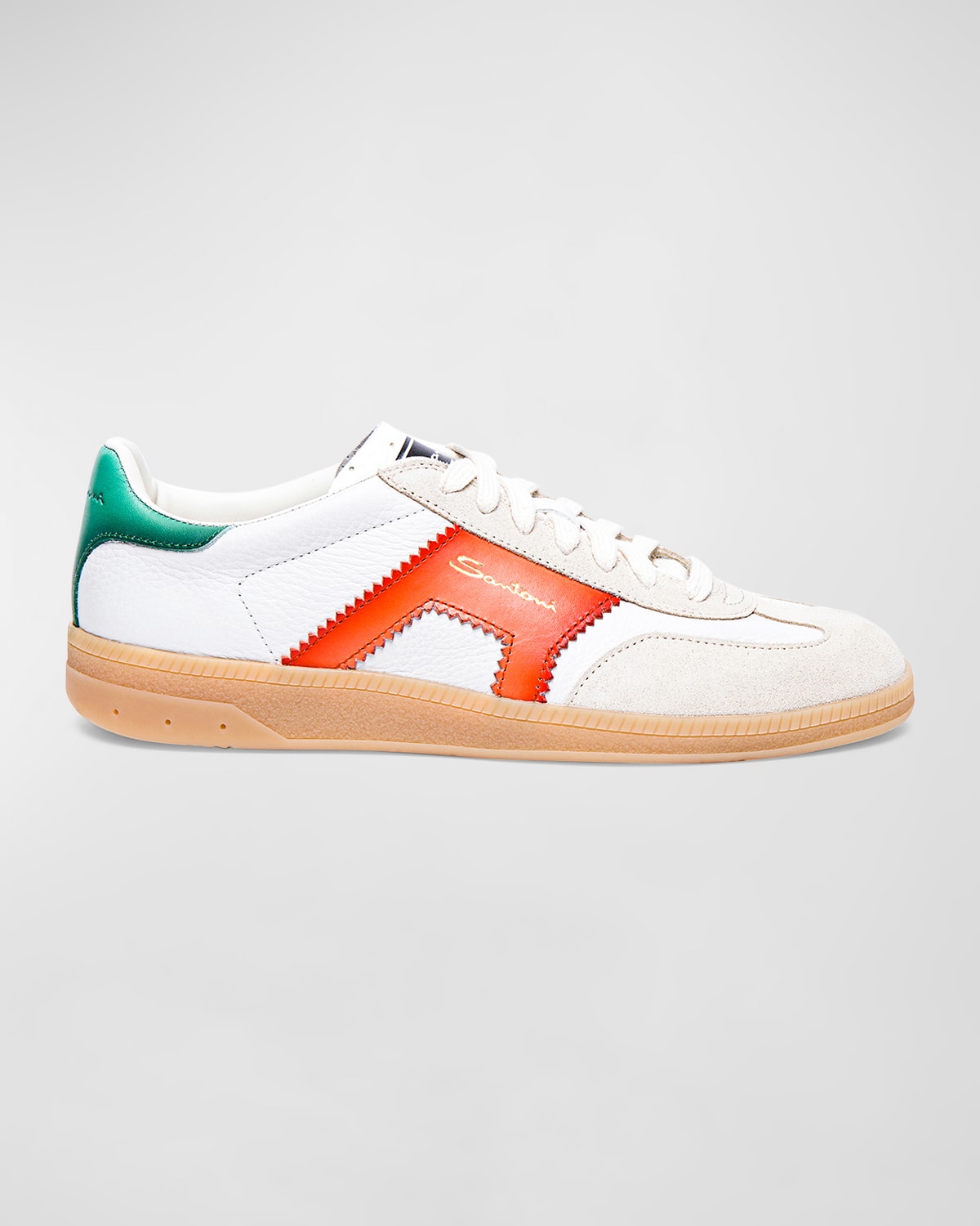 Santoni Dba Mixed Leather Low-top Sneakers In White