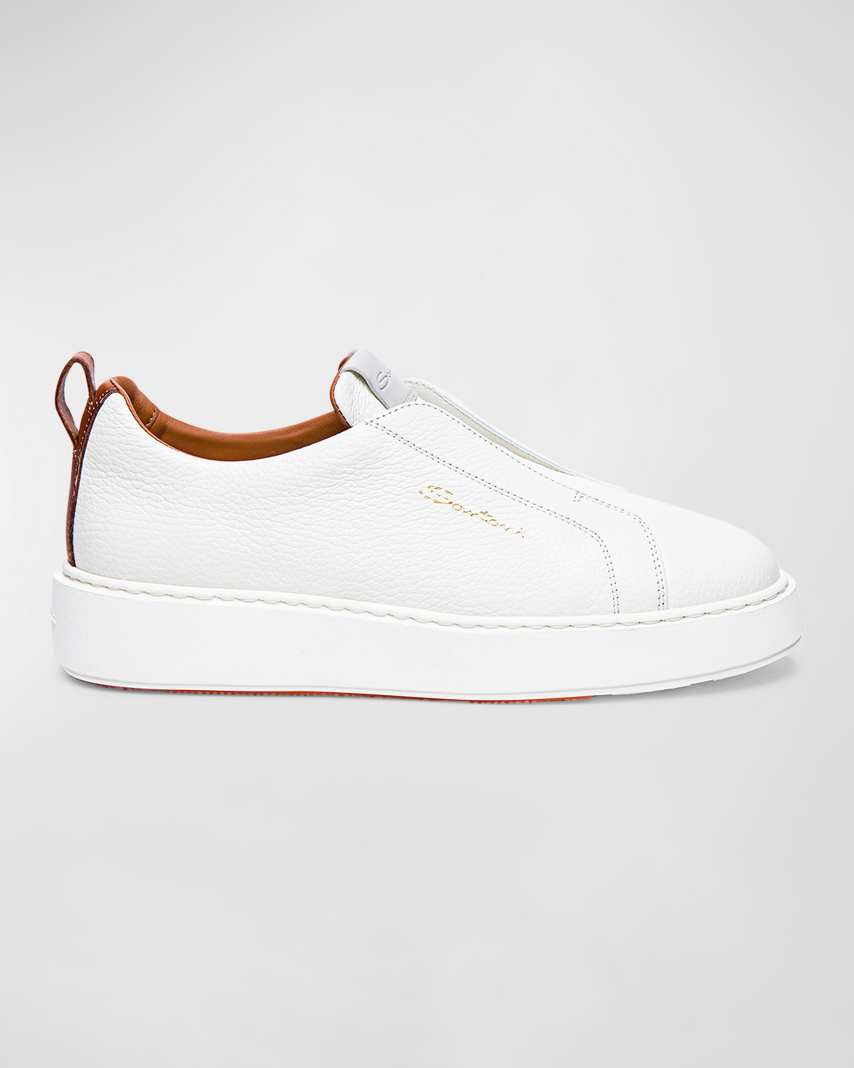 Shop Santoni Vicky Leather Slip-on Sneakers In White