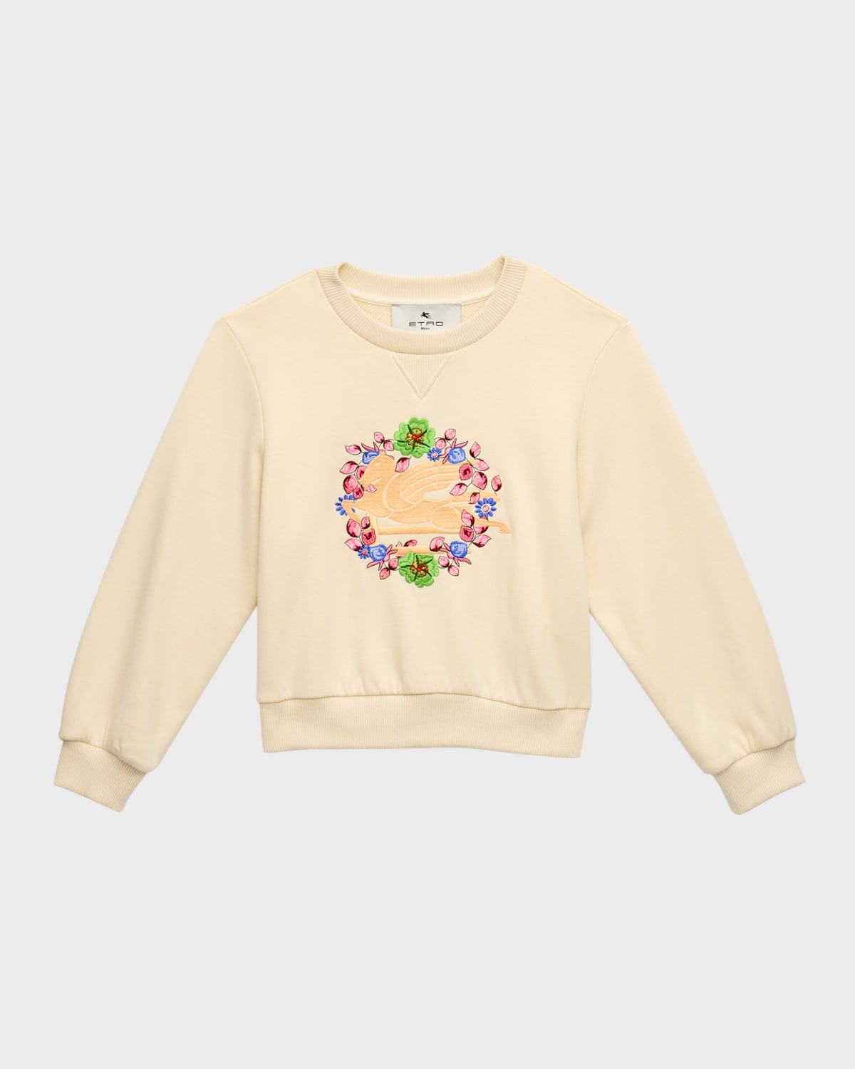 Shop Etro Girl's Embroidered Crewneck Sweatshirt In Soft Yellow