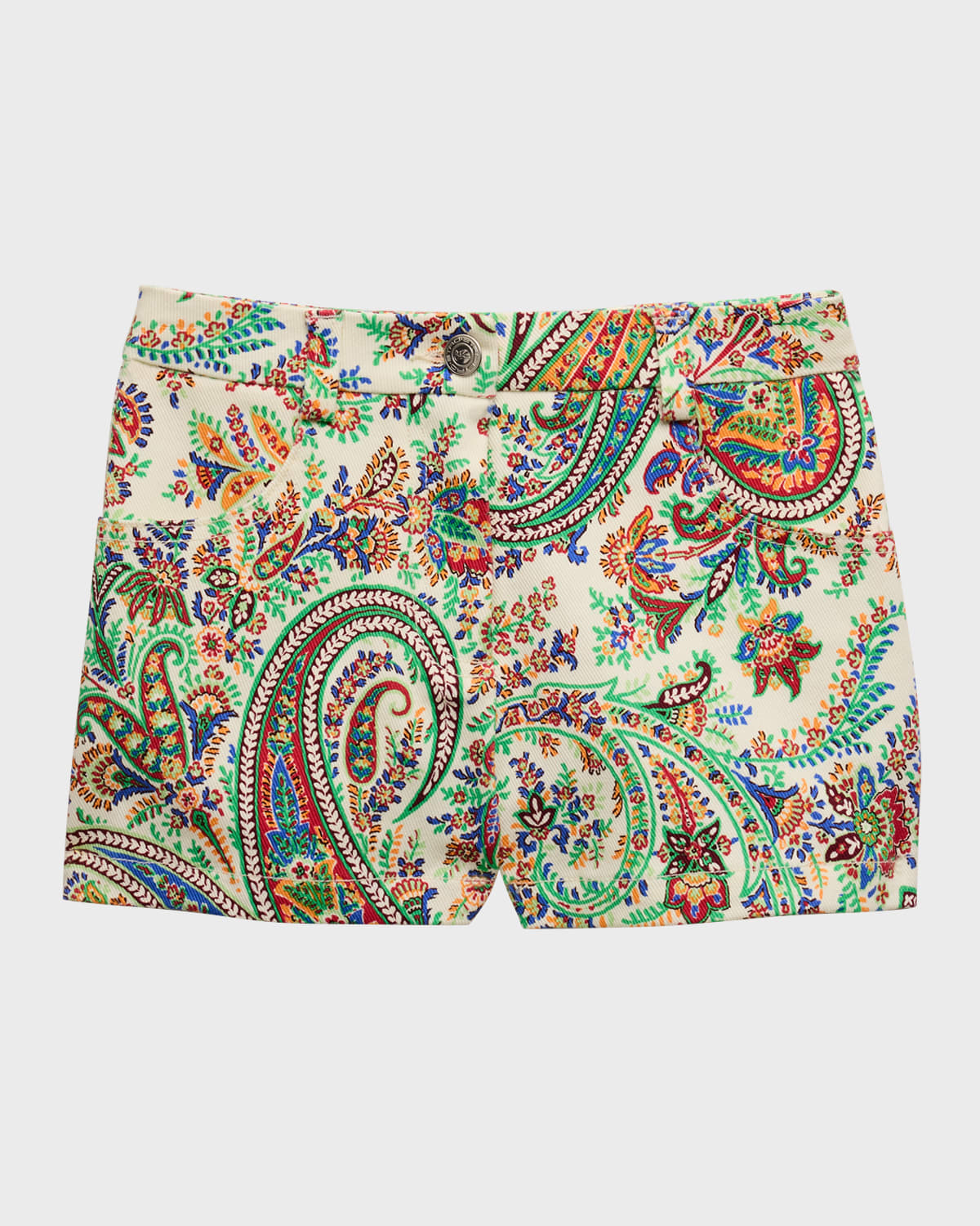 Shop Etro Girl's Paisley-print Cotton Shorts In Green
