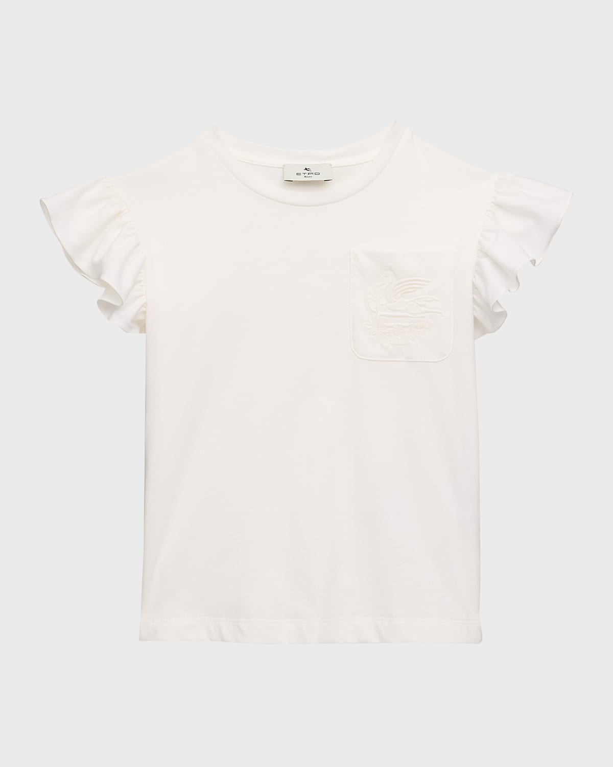 Etro Kids' Girl's Ruffle-sleeve Pegaso Cotton Top In White