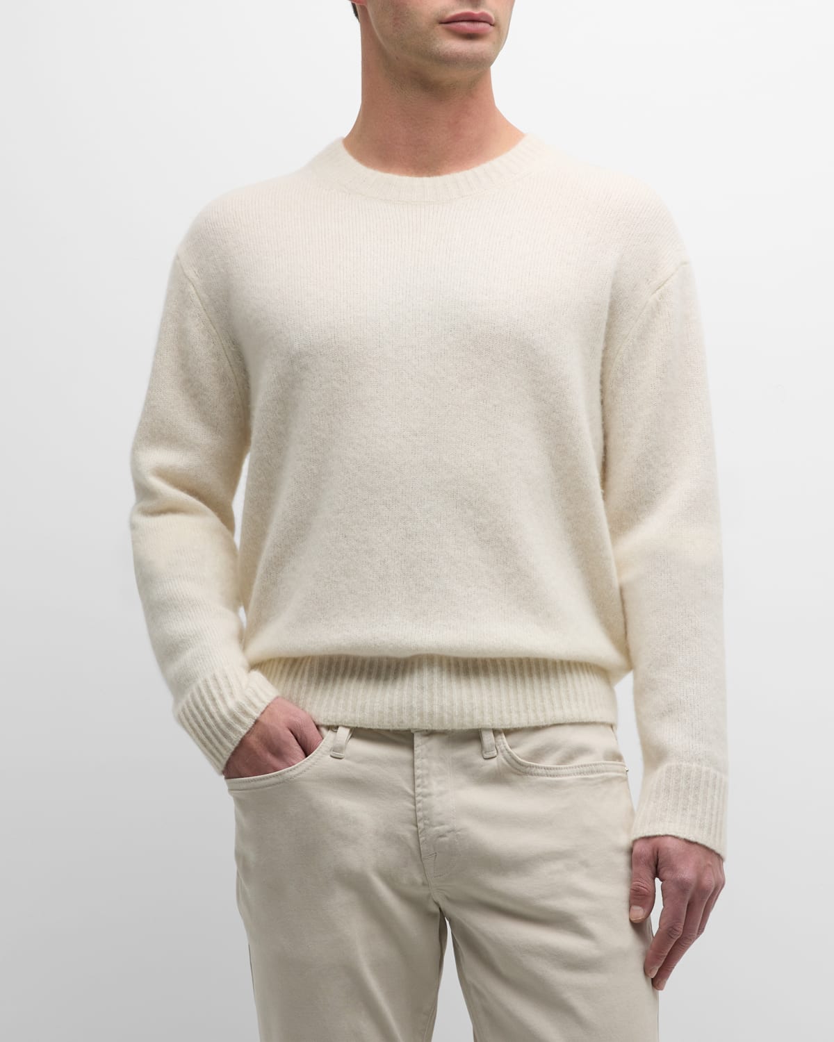 Shop Frame Men's Cashmere-silk Crew Sweater In Vanilla