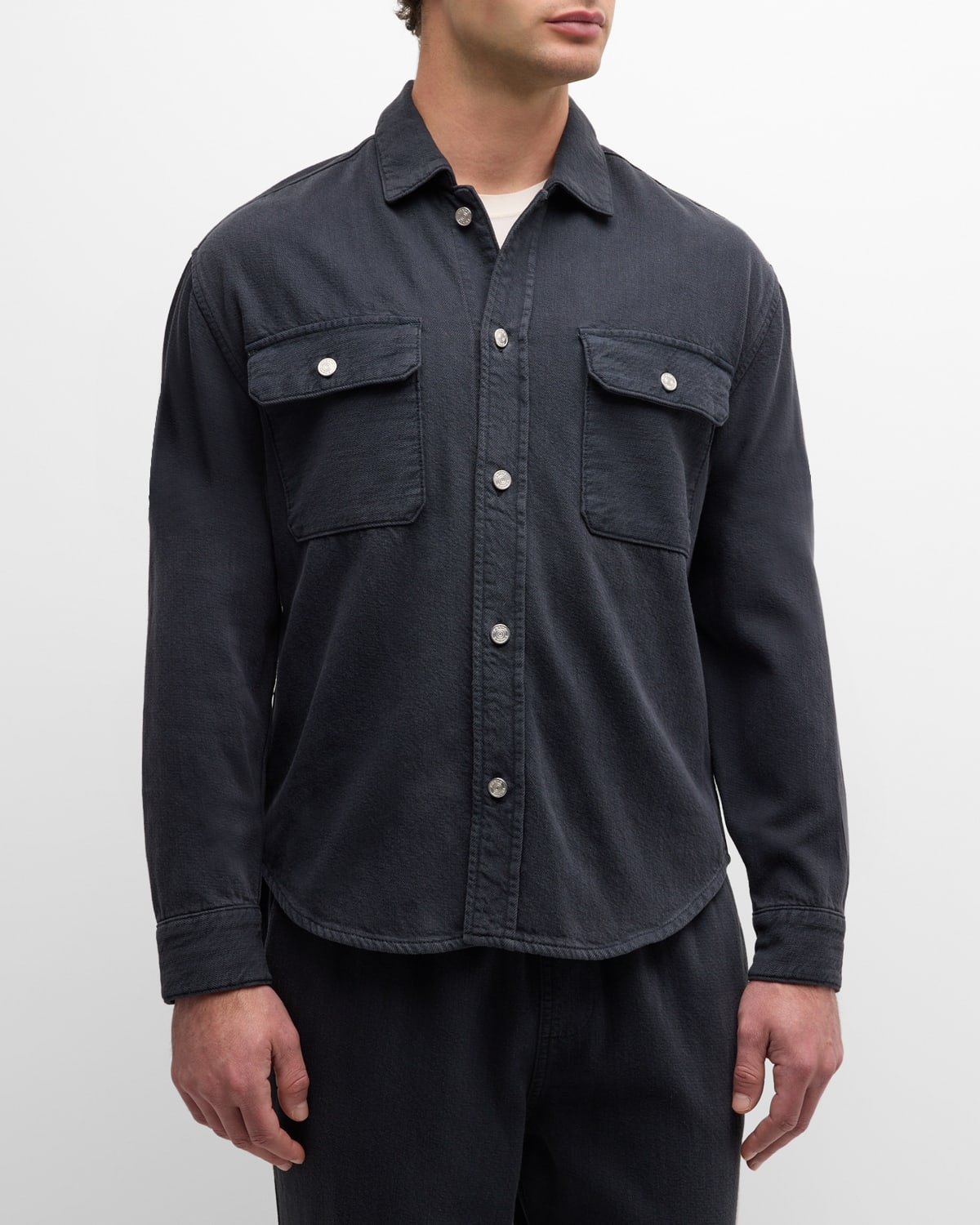 Shop Frame Men's Textured Terry Overshirt In Navy